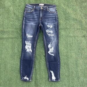 Cello size 7 Ripped dark blue denim stretch skinny jeans